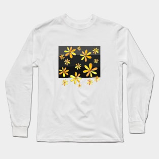 A Rain of Daisies - Hand Drawn Design with Warm Orange and Bright Yellow Petals Long Sleeve T-Shirt